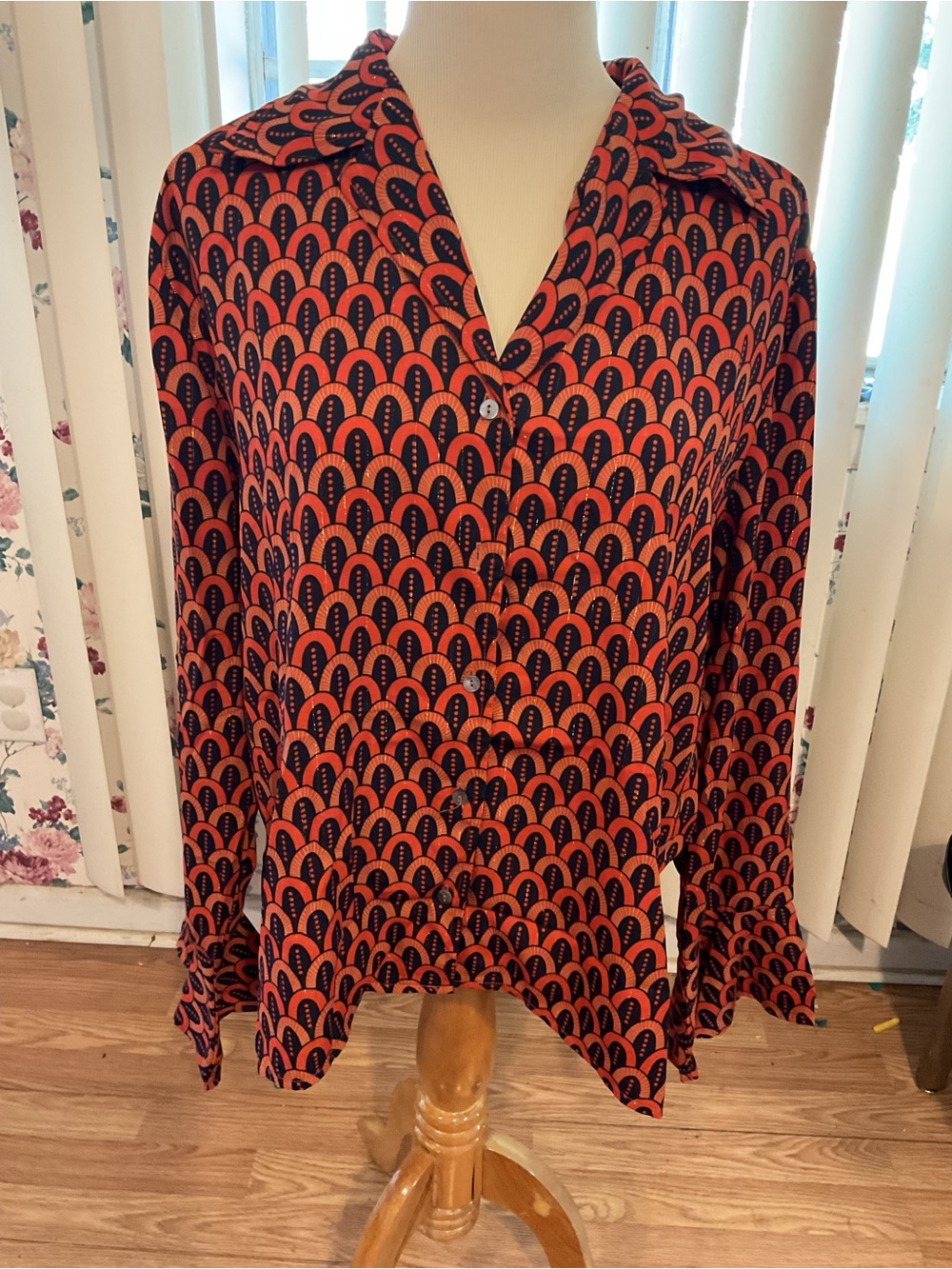 SHE&SKY WOMENS TOP M. BOHO ART DECO ORANG&NAVY ARC’S44”x30”